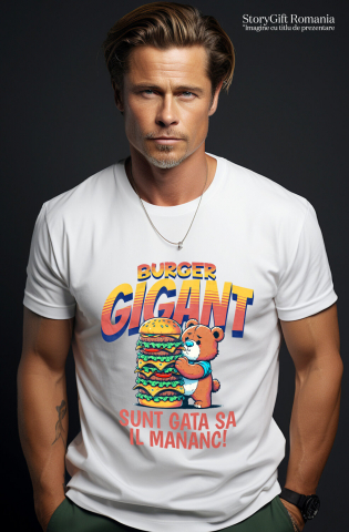 Tricou Femei, Barbati, Copii, Fata, Baiat, Unisex Personalizat Urs De Pluș cu Burger Gigant - Cadouri Amuzante pentru Copii și Familie cu Tematică Fast Food [1]