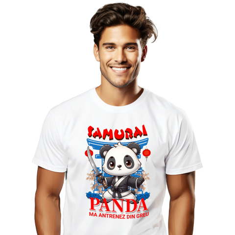 Animale - Tricou Femei, Barbati, Copii, Fata, Baiat, Unisex Personalizat Urs Panda Samurai cu Costum de Karate și Sabie Ninja - Cadou Personalizat pentru Copii și Tati