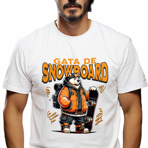 Tricou Femei, Barbati, Copii, Fata, Baiat, Unisex Personalizat Urs Polar Modern Pe Snowboard – Design Cool De Iarnă