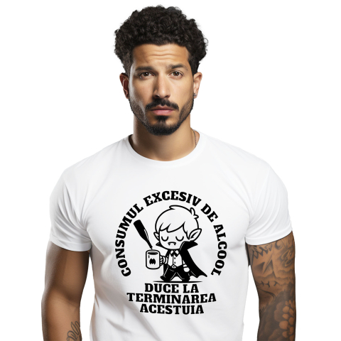 Tricou Femei, Barbati, Copii, Fata, Baiat, Unisex Personalizat Cana Amuzantă cu Vampir Haios – Mesaj despre Alcool și Energia Pierdută