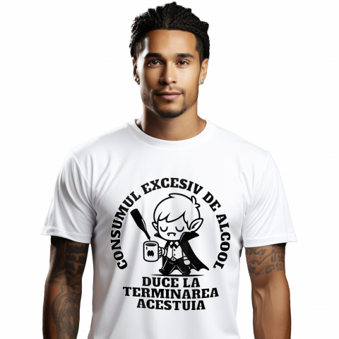 AMUZANTE - Tricou Femei, Barbati, Copii, Fata, Baiat, Unisex Personalizat Cana Amuzantă cu Vampir Haios – Mesaj despre Alcool și Energia Pierdută