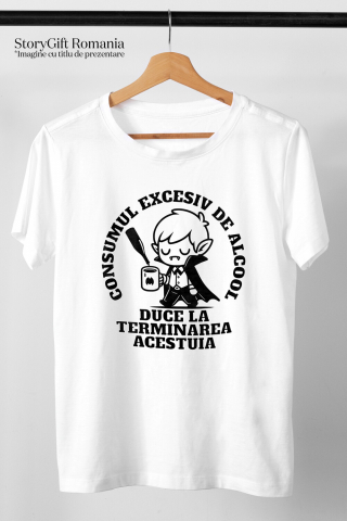 Tricou Femei, Barbati, Copii, Fata, Baiat, Unisex Personalizat Cana Amuzantă cu Vampir Haios – Mesaj despre Alcool și Energia Pierdută [2]