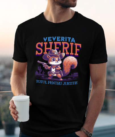 Tricou Femei, Barbati, Copii, Fata, Baiat, Unisex Personalizat Veveriță Justițiară cu Palarie și Pistol - Cadou Perfect pentru Copii și Familie [1]