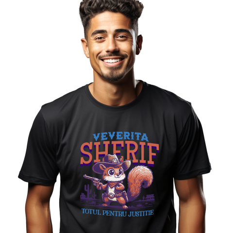 Animale - Tricou Femei, Barbati, Copii, Fata, Baiat, Unisex Personalizat Veveriță Justițiară cu Palarie și Pistol - Cadou Perfect pentru Copii și Familie