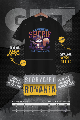 Tricou Femei, Barbati, Copii, Fata, Baiat, Unisex Personalizat Veveriță Justițiară cu Palarie și Pistol - Cadou Perfect pentru Copii și Familie [3]