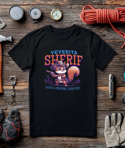 Tricou Femei, Barbati, Copii, Fata, Baiat, Unisex Personalizat Veveriță Justițiară cu Palarie și Pistol - Cadou Perfect pentru Copii și Familie [2]