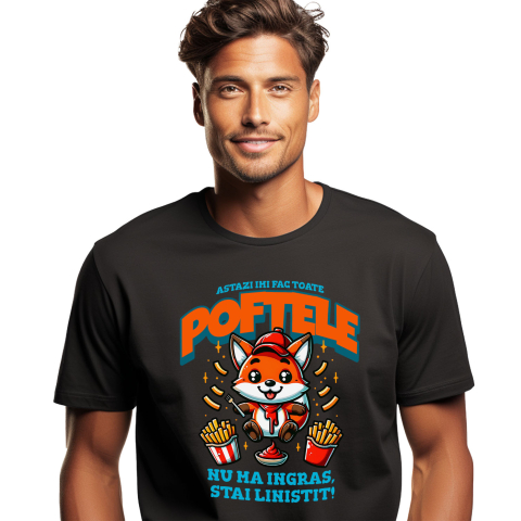 Mancare - Tricou Femei, Barbati, Copii, Fata, Baiat, Unisex Personalizat Cadou personalizat cu vulpe și cartofi prăjiți | Perfect pentru copii și familie | „Astăzi îmi fac toate poftele”