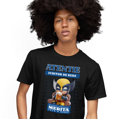 Desene Animate - Tricou Barbati cu Wolverine: Cadou si Bere - Puterea Pachetului 100% Bumbac, Negru, XL