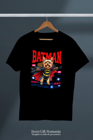 Tricou Femei, Barbati, Copii, Fata, Baiat, Unisex Personalizat Yorkshire Terrier În Costum de Batman – Câine Supererou pentru Copii și Iubitorii de Animale [2]