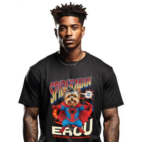 Tricou Femei, Barbati, Copii, Fata, Baiat, Unisex Personalizat Yorkshire Terrier în Costum Spider-Man - Cadou Personalizat pentru Copii și Familie