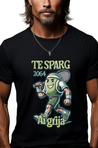 Barbati - Marimea L - Tricou Barbati minge de tenis teren sport ai grija competitie cu imprimeu pe Fata, 100% Bumbac, Negru, L