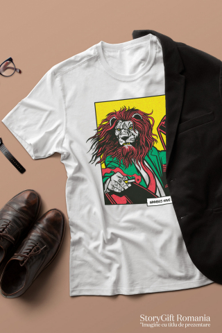 Tricou Barbati Personalizat Leu conducand o Masina cu Mesajul Motivational in Engleza Winners have No Excuses,  cu imprimeu pe Fata, 100% Bumbac,  Alb, XL [2]