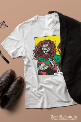 Tricou Barbati Personalizat Leu conducand o Masina cu Mesajul Motivational in Engleza Winners have No Excuses, cu imprimeu pe Fata, 100% Bumbac, Alb, XL [2]