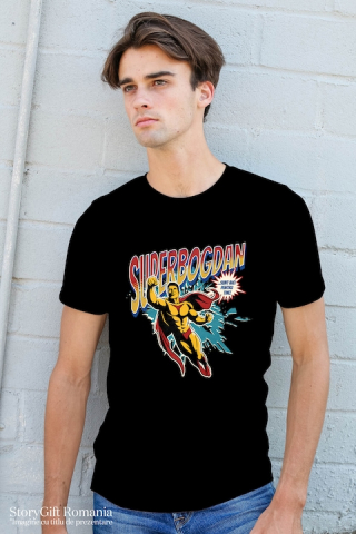 Tricou Barbati Super Bogdan, SuperErou Sunt Aici Pentru Tine cu imprimeu pe Fata, 100% Bumbac, Negru, L [1]