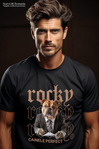 Tricou Barbati cu Animal Contabil in Costum, Peronalizata cu Numele si Poza Animalului Tau cu imprimeu pe Fata, 100% Bumbac, Negru, S [1]