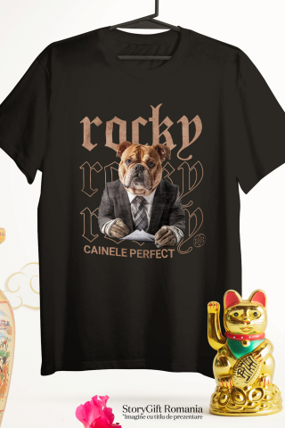Tricou Femei cu Animal Contabil in Costum, Peronalizata cu Numele si Poza Animalului Tau cu imprimeu pe Fata, 100% Bumbac, Negru, S [2]
