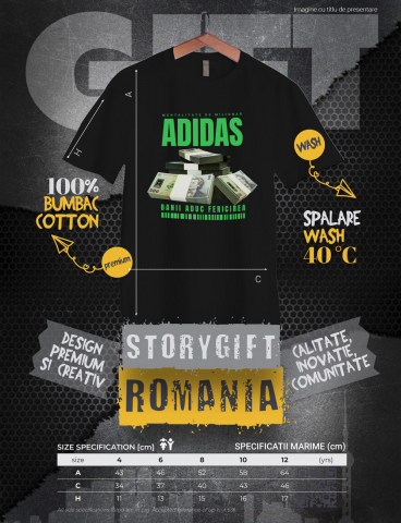 Tricou Copii Baieti _Adidas_ - Banii Aduc Fericirea 100% Bumbac, Unisex, Negru, 12 Ani, 158CM [1]