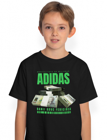 Promotii - Tricou Copii Baieti _Adidas_ - Banii Aduc Fericirea 100% Bumbac, Unisex, Negru, 12 Ani, 158CM