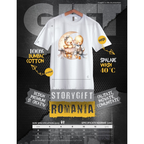 Tricou Copii cu 2 ratuste, ilustratie, funda, semiluna, costum, papion, prietenie, imbujorate 100% Bumbac, Unisex, Alb, 10 Ani, 58CM [2]