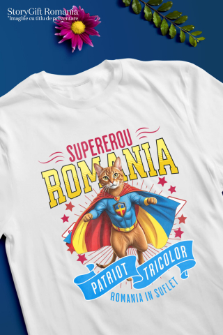 Tricou Femei, Barbati, Copii, Fata, Baiat, Unisex Personalizat Pisica Abisiniană în Costum de Căpitan România – Supererou pentru Copii și Iubitorii de Animale [2]
