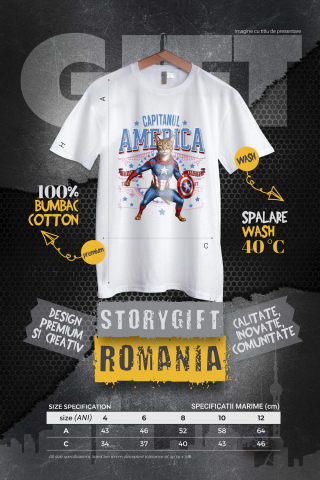 Tricou Femei, Barbati, Copii, Fata, Baiat, Unisex Personalizat Pisica Abisiniană în Costum de Captain America cu Pelerină - Cadou Personalizat pentru Copii și Iubitorii de Pisici [3]