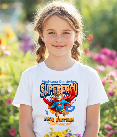 Tricou Femei, Barbati, Copii, Fata, Baiat, Unisex Personalizat Pisică Abyssinian Supererou – Design Personalizat pentru Iubitorii de Animale și Familie [2]