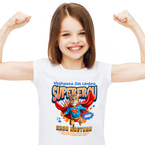 Tricou Femei, Barbati, Copii, Fata, Baiat, Unisex Personalizat Pisică Abyssinian Supererou – Design Personalizat pentru Iubitorii de Animale și Familie