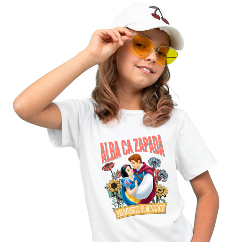 Desene Animate - Tricou Copii cu Alba ca Zapada si Printul - Poveste de Dragoste 100% Bumbac, Alb, 8 Ani
