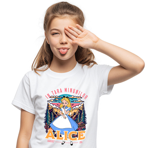 Tricouri - Tricou Copii cu Alice in Lumea Magica a lui Alladin 100% Bumbac, Alb, 8 Ani
