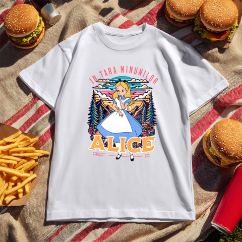 Tricou Copii cu Alice in Lumea Magica a lui Alladin 100% Bumbac, Alb, 8 Ani [4]