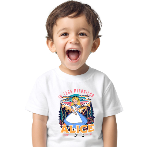 Tricou Copii cu Alice in Lumea Magica a lui Alladin 100% Bumbac, Alb, 8 Ani [1]