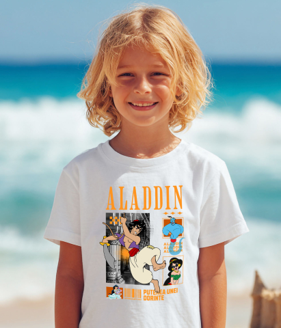 Tricou Copii cu Alladin – Aventuri pentru Baieti 100% Bumbac, Alb, 8 Ani [3]