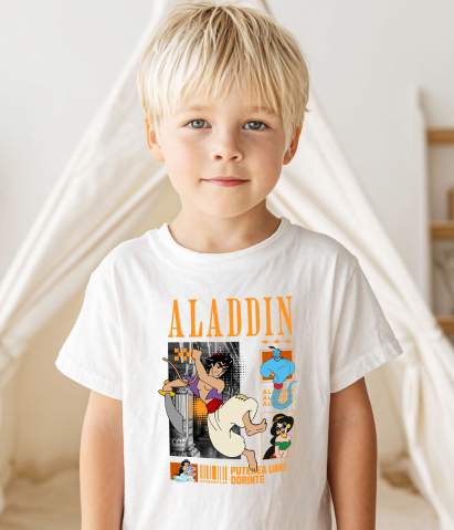 Tricou Copii cu Alladin – Aventuri pentru Baieti 100% Bumbac, Alb, 8 Ani [2]