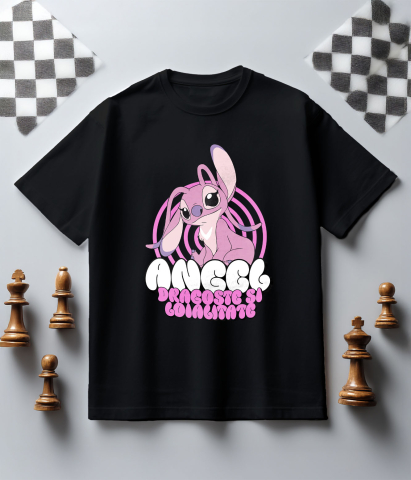 Tricou Copii cu Angel Roz si Magia Viselor 100% Bumbac, Negru, 12 Ani [4]