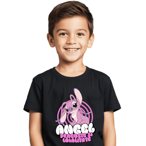 Tricou Copii cu Angel Roz si Magia Viselor 100% Bumbac, Negru, 12 Ani [1]
