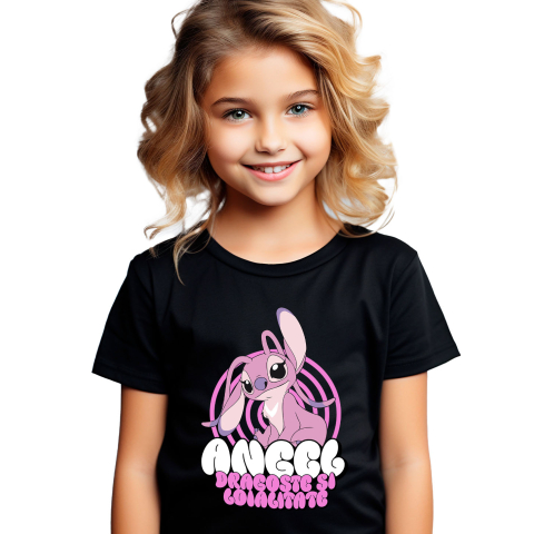 Tricouri - Tricou Copii cu Angel Roz si Magia Viselor 100% Bumbac, Negru, 12 Ani