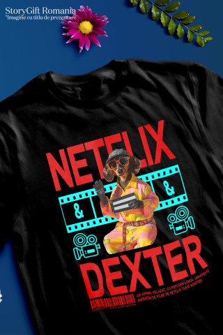 Tricou Copii cu Animal Cinefil, Peronalizata cu Numele si Poza Animalului Tau cu imprimeu pe Fata, 100% Bumbac, Negru, 10 Ani [2]