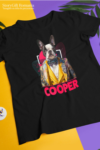 Tricou Copii cu Animal Designer de Moda, Costum Colorat, Peronalizata cu Numele si Poza Animalului Tau cu imprimeu pe Fata, 100% Bumbac, Negru, 10 Ani [2]