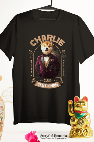 Tricou Copii cu Animal Gentleman in Costum, Camasa, Papion si Floare Trandfir, Peronalizata cu Numele si Poza Animalului Tau cu imprimeu pe Fata, 100% Bumbac, Negru, 8 Ani [2]