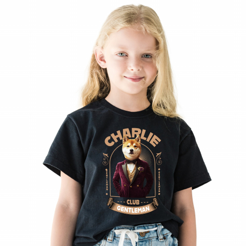 Personalizate cu Animalul Tau - Tricou Copii cu Animal Gentleman in Costum, Camasa, Papion si Floare Trandfir, Peronalizata cu Numele si Poza Animalului Tau cu imprimeu pe Fata, 100% Bumbac, Negru, 4 Ani