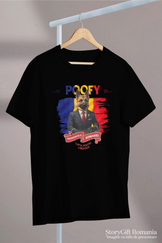 Tricou Copii cu Animal In Costum de Presedinte, Steagul Romaniei, Peronalizata cu Numele si Poza Animalului Tau cu imprimeu pe Fata, 100% Bumbac, Negru, 10 Ani [2]