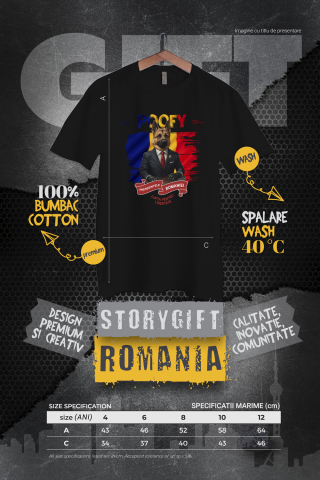 Tricou Copii cu Animal In Costum de Presedinte, Steagul Romaniei, Peronalizata cu Numele si Poza Animalului Tau cu imprimeu pe Fata, 100% Bumbac, Negru, 10 Ani [3]