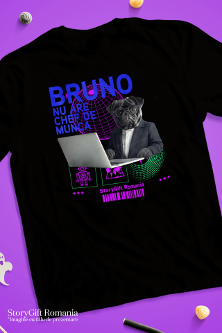 Tricou Copii cu Animal In Costum Lucrand pe Laptop, Peronalizata cu Numele si Poza Animalului Tau cu imprimeu pe Fata, 100% Bumbac, Negru, 12 Ani [2]