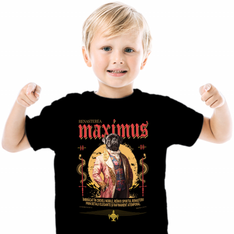 Tricouri - Tricou Copii cu Animal In Costum Medieval, Portret, Peronalizata cu Numele si Poza Animalului Tau cu imprimeu pe Fata, 100% Bumbac, Negru, 10 Ani