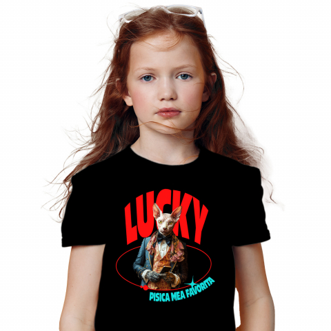 Tricouri - Tricou Copii cu Animal in Costum Regal, cu Manusi si Telefonul in Mana, Peronalizata cu Numele si Poza Animalului Tau cu imprimeu pe Fata, 100% Bumbac, Negru, 12 Ani