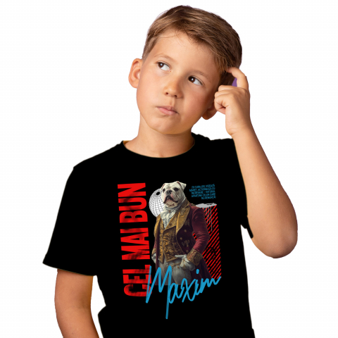 Tricou Copii cu Animal In Costum Regal Renascentist, Peronalizata cu Numele si Poza Animalului Tau cu imprimeu pe Fata, 100% Bumbac, Negru, 8 Ani [1]