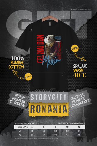 Tricou Copii cu Animal In Costum Regal Renascentist, Peronalizata cu Numele si Poza Animalului Tau cu imprimeu pe Fata, 100% Bumbac, Negru, 8 Ani [3]