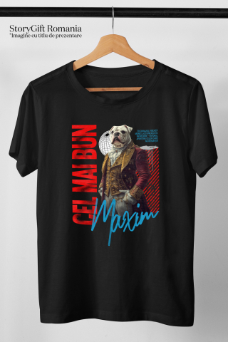 Tricou Copii cu Animal In Costum Regal Renascentist, Peronalizata cu Numele si Poza Animalului Tau cu imprimeu pe Fata, 100% Bumbac, Negru, 8 Ani [2]