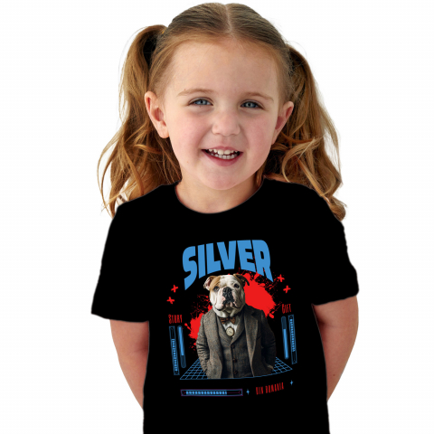 Personalizate cu Animalul Tau - Tricou Copii cu Animal in Costum si papion, Peronalizata cu Numele si Poza Animalului Tau cu imprimeu pe Fata, 100% Bumbac, Negru, 4 Ani