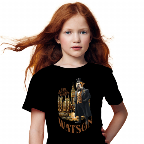 Personalizate cu Animalul Tau - Tricou Copii cu Animal in Costumul Regal din Londra, Peronalizata cu Numele si Poza Animalului Tau cu imprimeu pe Fata, 100% Bumbac, Negru, 4 Ani